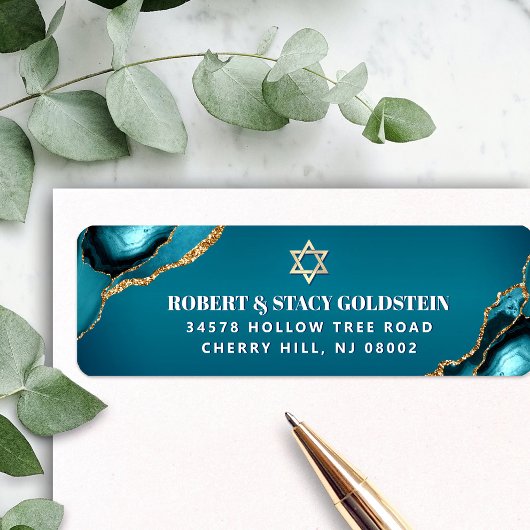 Bar Mitswa Turquoise Ombre Agate Retouradres Etiket