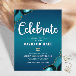 Bar Mitswa Turquoise Ombre Agate Script Modern Informatiekaartje