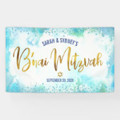 Bar Mitswa Turquoise Waterverf Gouden Script Spandoek (Horizontaal)