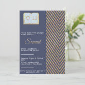 Bar mitswa uitnodiging: Blauw en goud ontwerp Kaart (Staand voorkant)