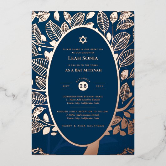 Bar Mitswa uitnodiging ECHT FOLIE Boom des Levens (Voorkant)