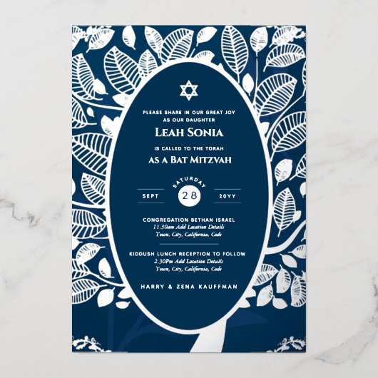 Bar Mitswa uitnodiging ECHT FOLIE Boom des Levens  (Voorkant)