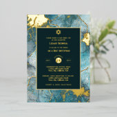 Bar Mitswa uitnodiging echte folie agaat goud blau (Staand Voorkant)