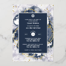 Bar Mitswa uitnodiging Echte Folie Agate Goud Blau