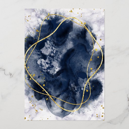 Bar Mitswa uitnodiging Echte Folie Agate Goud Blau (Achterkant)