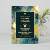 Bar Mitswa uitnodiging Echte Folie Agate Goud Blau (Staand Voorkant)