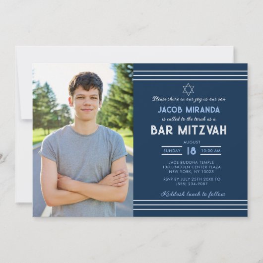 Bar Mitswa uitnodiging met foto (Voorkant)