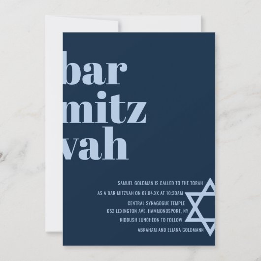 Bar Mitswa uitnodiging modern vet lettertype (Voorkant)