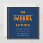 Bar Mitswa uitnodiging Orange & Blue Sports (Voorkant)