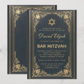 Bar Mitswa Vintage Elegante Gouden Ster Donkerblau Kaart (Voorkant / Achterkant)