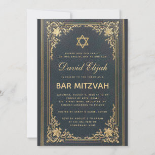 Bar Mitswa Vintage Elegante Gouden Ster Donkerblau Kaart