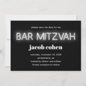 Bar Mitswa witte neonlichten Save The Date Kaart (Voorkant)
