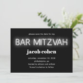 Bar Mitswa witte neonlichten Save The Date Kaart (Staand voorkant)
