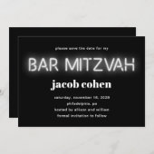 Bar Mitswa witte neonlichten Save The Date Kaart (Voorkant / Achterkant)