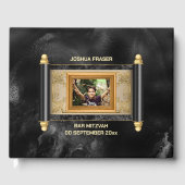 Bar mitswa zwart marmer goud scroll elegante foto gastenboek (Voorkant)