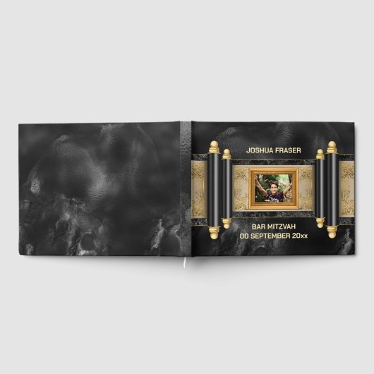 Bar mitswa zwart marmer goud scroll jongens foto gastenboek (Volledig)