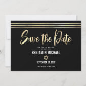 Bar Mitswa Zwarte Gouden Folie Script Tallit Moder Save The Date (Voorkant)