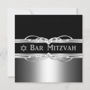 Bar Mitswa Zwarte Zilveren Metaal Jongen Kaart