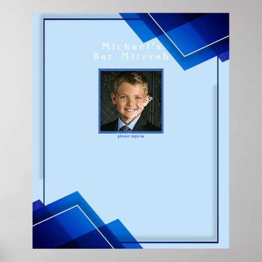 Bar Mitswa's Moderne Blauwe Geometrische Poster (Voorkant)