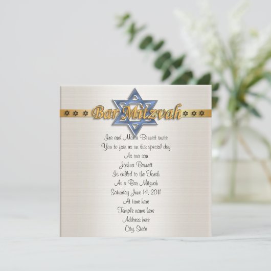 Bar Mitvah uitnodiging formele blauwe Davidster (Staand voorkant)