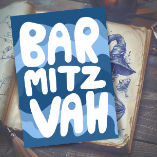 BAR MITZVAH Aanpasbare Blauwe Golvende Strepen Con Kaart