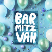 BAR MITZVAH Aanpasbare Blauwe Waterverf Gefelicite