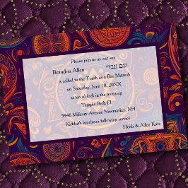 Bar Mitzvah Abstract Design Paarse Sinaasappel Kaart