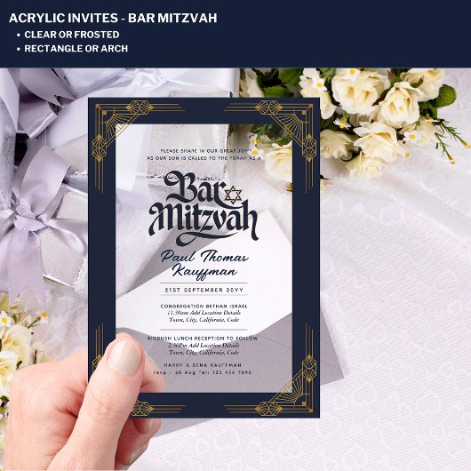 BAR MITZVAH Acryl Clear Luxe Minimalist Uitnodigingen