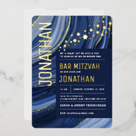 Bar Mitzvah Agate Marble REAL GOLD Foil Invitation Folie Uitnodiging