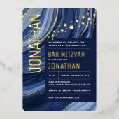 Bar Mitzvah Agate Marble REAL GOLD Foil Invitation Folie Uitnodiging (Voorkant)
