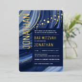 Bar Mitzvah Agate Marble REAL GOLD Foil Invitation Folie Uitnodiging (Staand Voorkant)