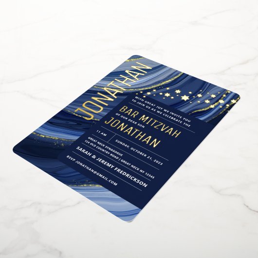 Bar Mitzvah Agate Marble REAL GOLD Foil Invitation Folie Uitnodiging (Gedraaid)