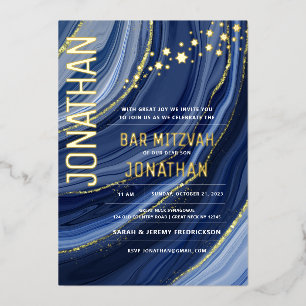 Bar Mitzvah Agate Marble REAL GOLD Foil Invitation Folie Uitnodiging