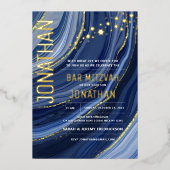 Bar Mitzvah Agate Marble REAL GOLD Foil Invitation Folie Uitnodiging (Voorkant)