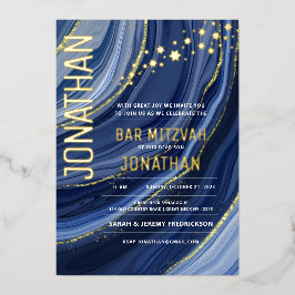 Bar Mitzvah Agate Marble REAL GOLD Foil Invitation Folie Uitnodiging