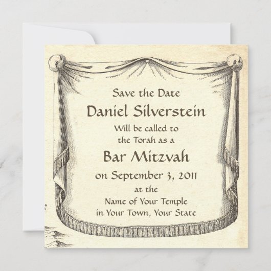Bar Mitzvah Antiek Kaart, stammen van Israël Save The Date (Achterkant)