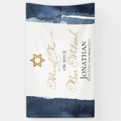Bar Mitzvah Banner | Navy Blue Waterverf Abstract (Verticaal)