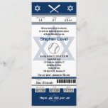 Bar Mitzvah Baseball Ticket Invitation Kaart<br><div class="desc">Navy Blue, White en Grey Baseball Ticket met de ster van David voor je Bar Mitzvah uitnodiging. Twee helmen van football voor uw initialen en het centrumSter van David in een vette blauwe kleur. Als u een andere kleurencombinatie of een andere ontwerpveranderingen nodig hebt, kunt u een e-mail sturen naar...</div>