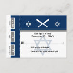 Bar Mitzvah Baseball Ticket RSVP<br><div class="desc">Navy Blue en Gray Baseball Ticket met de ster van David voor je Bar Mitzvah / Bat Mitzvah RSVP-kaart. Twee baseball vleermuizen en de centrumster van David in een vette blauwe kleur. Als het kleurenschema niet is wat u wilt, kunt u een e-mail sturen paula@labellarue.com VOORDAT U EEN BESTELLING PLAATST,...</div>