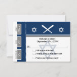 Bar Mitzvah Baseball Ticket RSVP Kaart<br><div class="desc">Navy Blue en Gray Baseball Ticket met de ster van David voor je Bar Mitzvah / Bat Mitzvah RSVP-kaart. Twee baseball vleermuizen en de centrumster van David in een vette blauwe kleur. Als het kleurenschema niet is wat u wilt, kunt u een e-mail sturen paula@labellarue.com VOORDAT U EEN BESTELLING PLAATST,...</div>