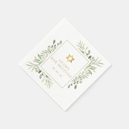 Bar Mitzvah, Bat Mitzvah Aquarel Groenelementen  Servet (Hoek)