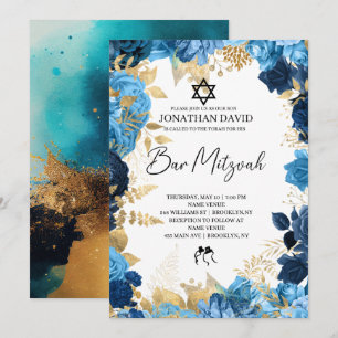 Bar Mitzvah\Bat Mitzvah,Birthday,Blue Gold Star Kaart
