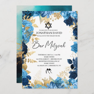 Bar Mitzvah\Bat Mitzvah,Birthday,Blue Gold Star Kaart
