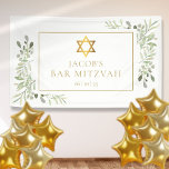 Bar Mitzvah Bat Mitzvah Groen viering Spandoek<br><div class="desc">Deze chique Bar Mitzvah of Bar Mitzvah banner is voorzien van delicate waterverf bladeren en een elegante gouden ster van David,  en kan worden gepersonaliseerd met uw speciale evenementgegevens. Ontworpen door Thisnotme©</div>