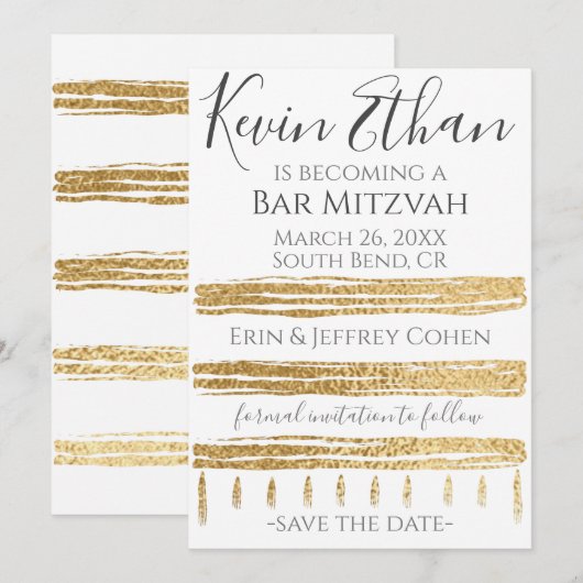 Bar Mitzvah Bat Mitzvah Sla de datum op Save The Date (Voorkant / Achterkant)