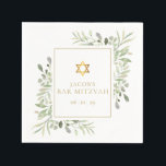Bar Mitzvah, Bat Mitzvah Waterverf Greenery Servet<br><div class="desc">Met delicate waterverf bladeren en een elegante gouden ster van David,  kan deze sic Bar Mitzvah / Bar Mitzvah napkin gepersonaliseerd worden met je speciale gebeurtenisinformatie. Ontworpen door: Thisnotme©</div>