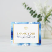 BAR MITZVAH bedankt gouden ster blauw waterverf (Staand voorkant)