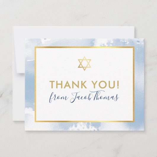 BAR MITZVAH bedankt gouden ster blauw waterverf (Voorkant)