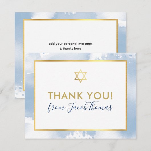 BAR MITZVAH bedankt gouden ster blauw waterverf (Voorkant / Achterkant)