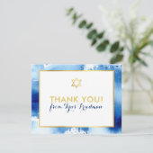 BAR MITZVAH bedankt gouden ster blauw waterverf (Staand voorkant)